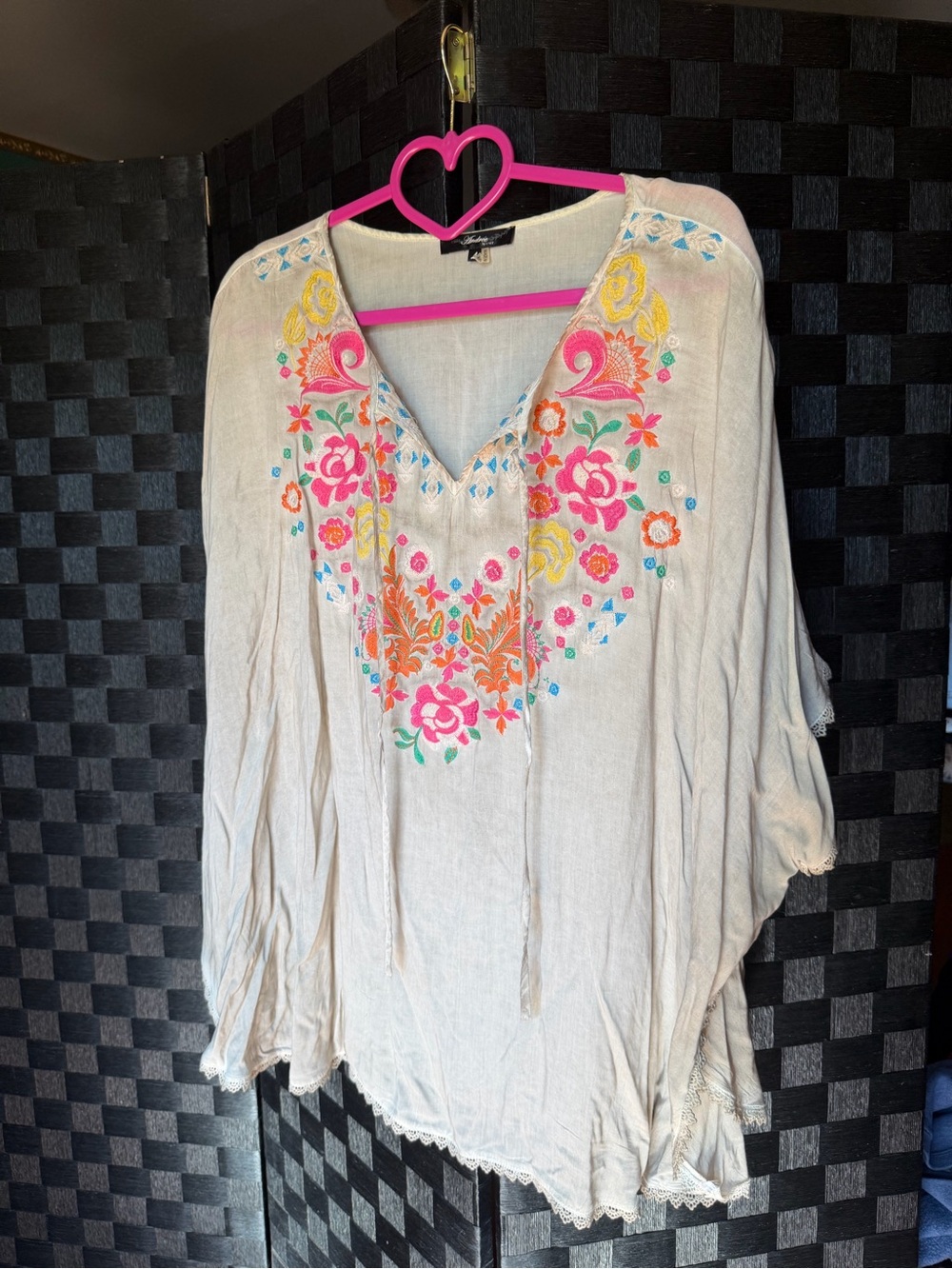 ANDREE BY UNIT Beige Tunic with Pink, Orange & Yellow Floral Embroidery